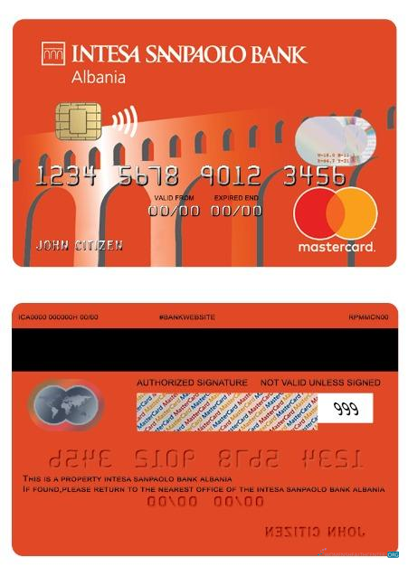 Download Albania Intesa Sanpaolo bank debit mastercard Photoshop template